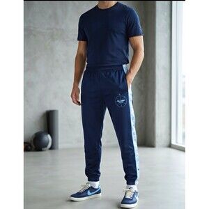 SLAM Men's Blue Logo Jogger Pants S Drawstring Elastic Waist Pockets Joggers